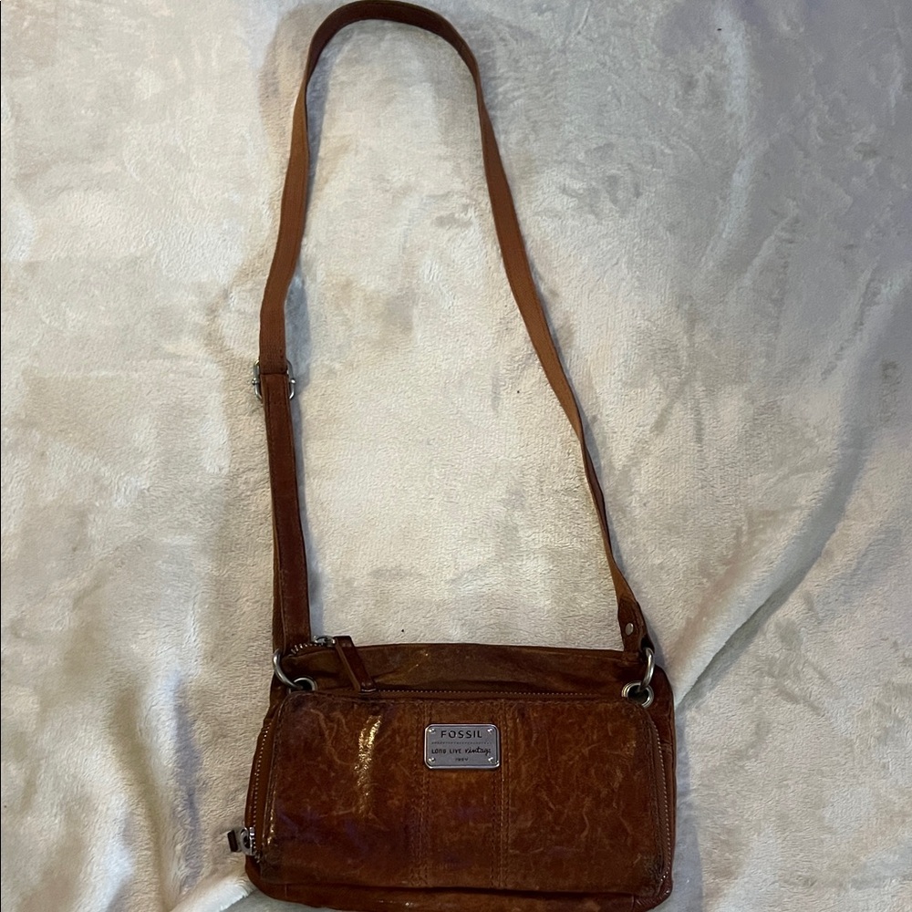Fossil Tan Leather Crossbody Bag